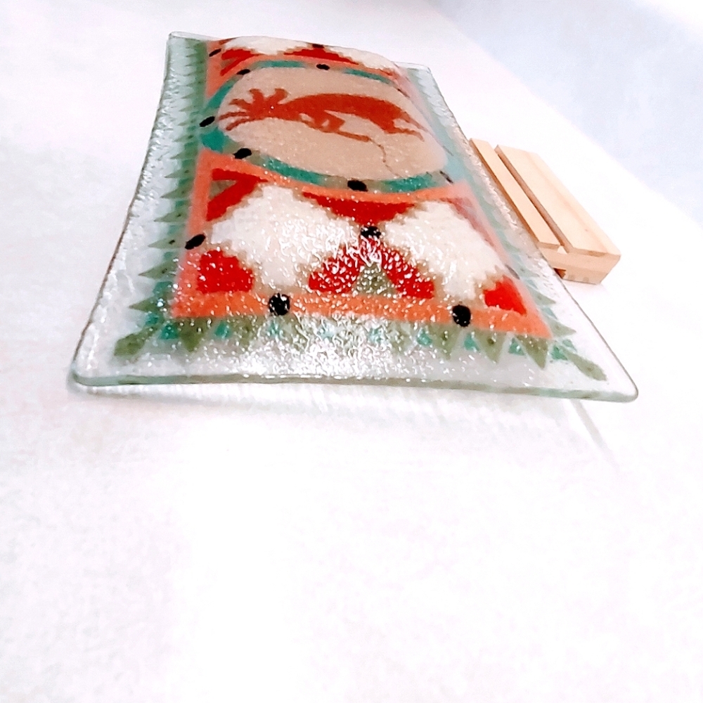 KOKOPELLI FUSED GLASS TRAY SIGNED BY PEGGY KARR RETIRED 2002 - Picture 6 of 9